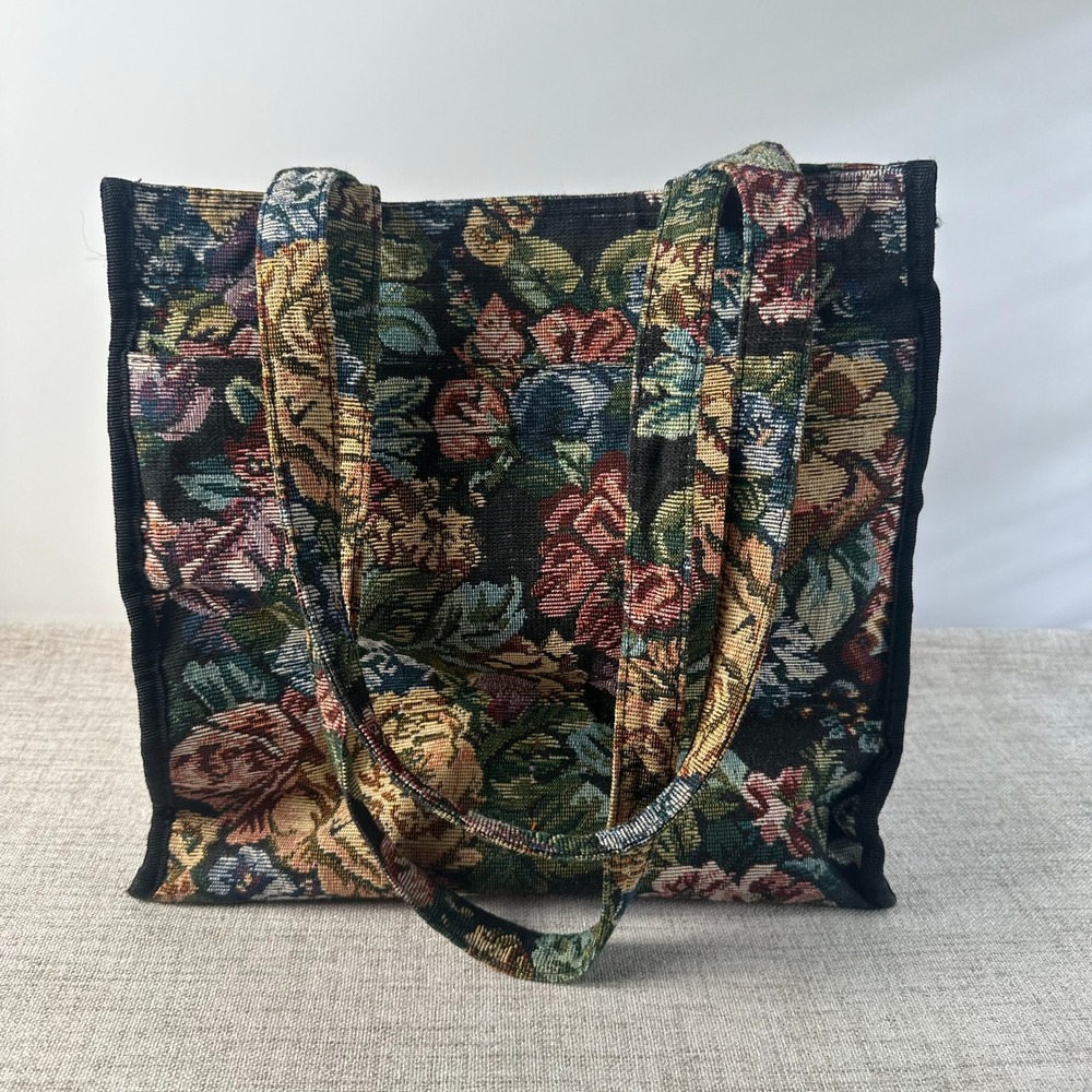 Vintage Express Floral Tapestry Tote / Shoulder Bag 90s Y2K